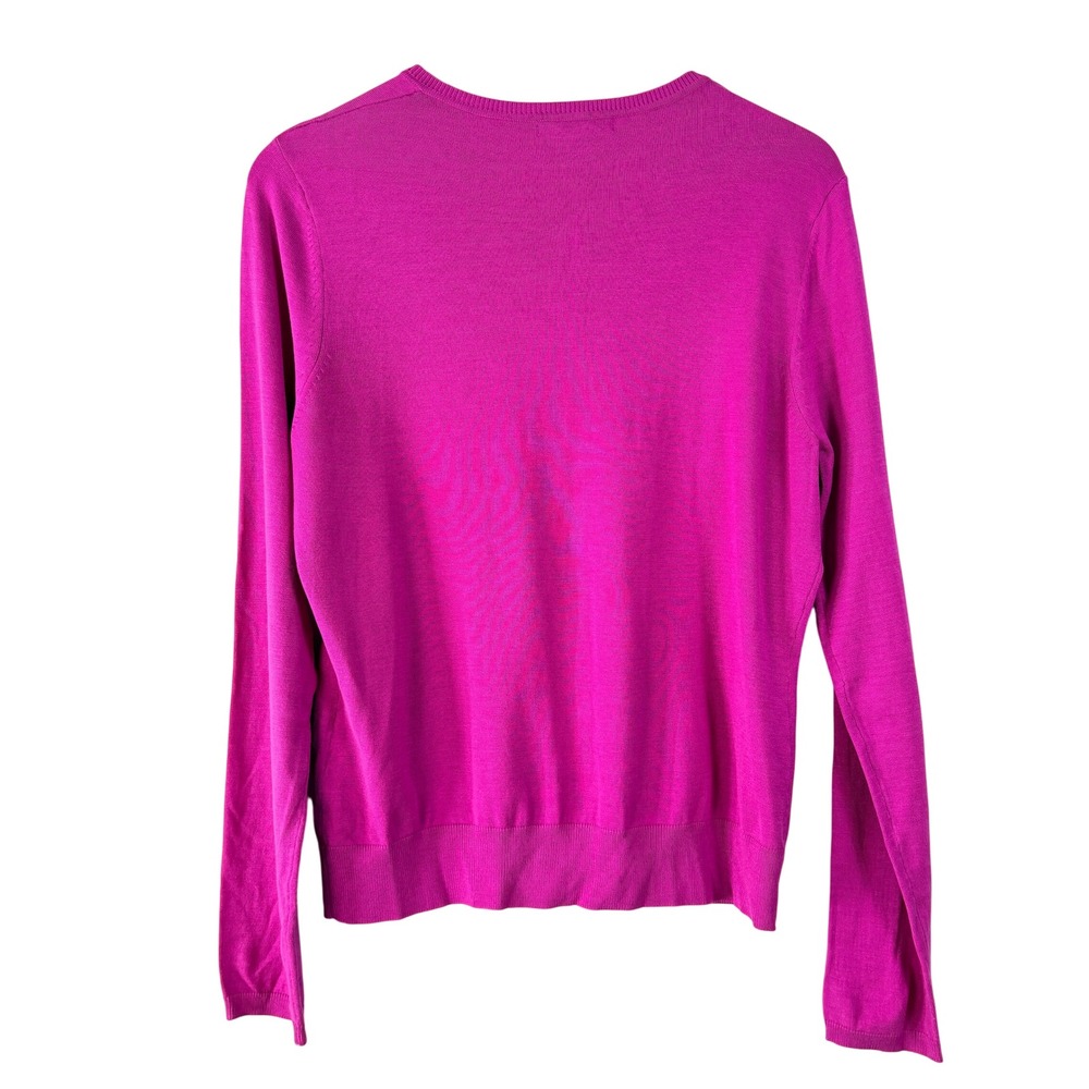 August Silk Womens Fuchsia Pink Crew Neck Long Sleeve Button Front Cardigan L - Picture 6 of 11